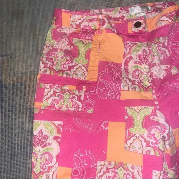 Hawaiian Tropic Vintage 80s Sz 14 Pink Patchwork Ankle Pants - Picture 6 of 10